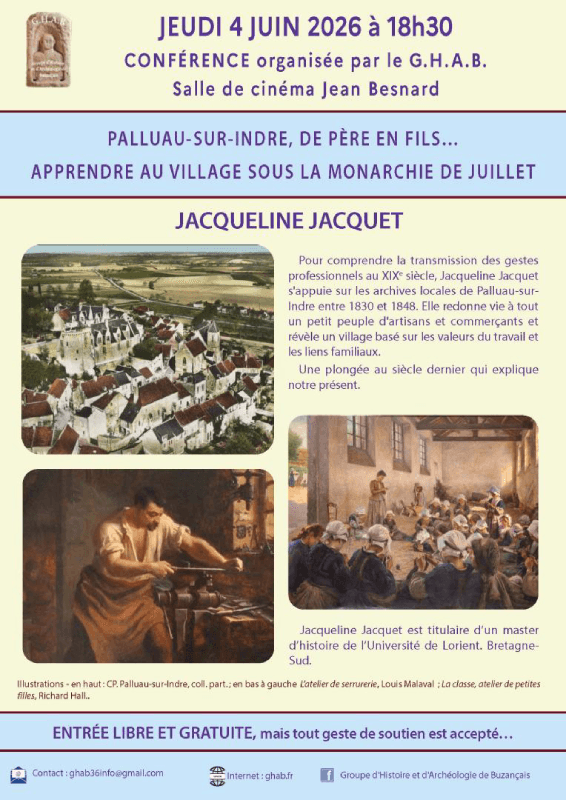 Illustration de l'événement : Conférence : Palluau-sur-Indre, de père en fils… apprendre au village sous la Monarchie de juillet