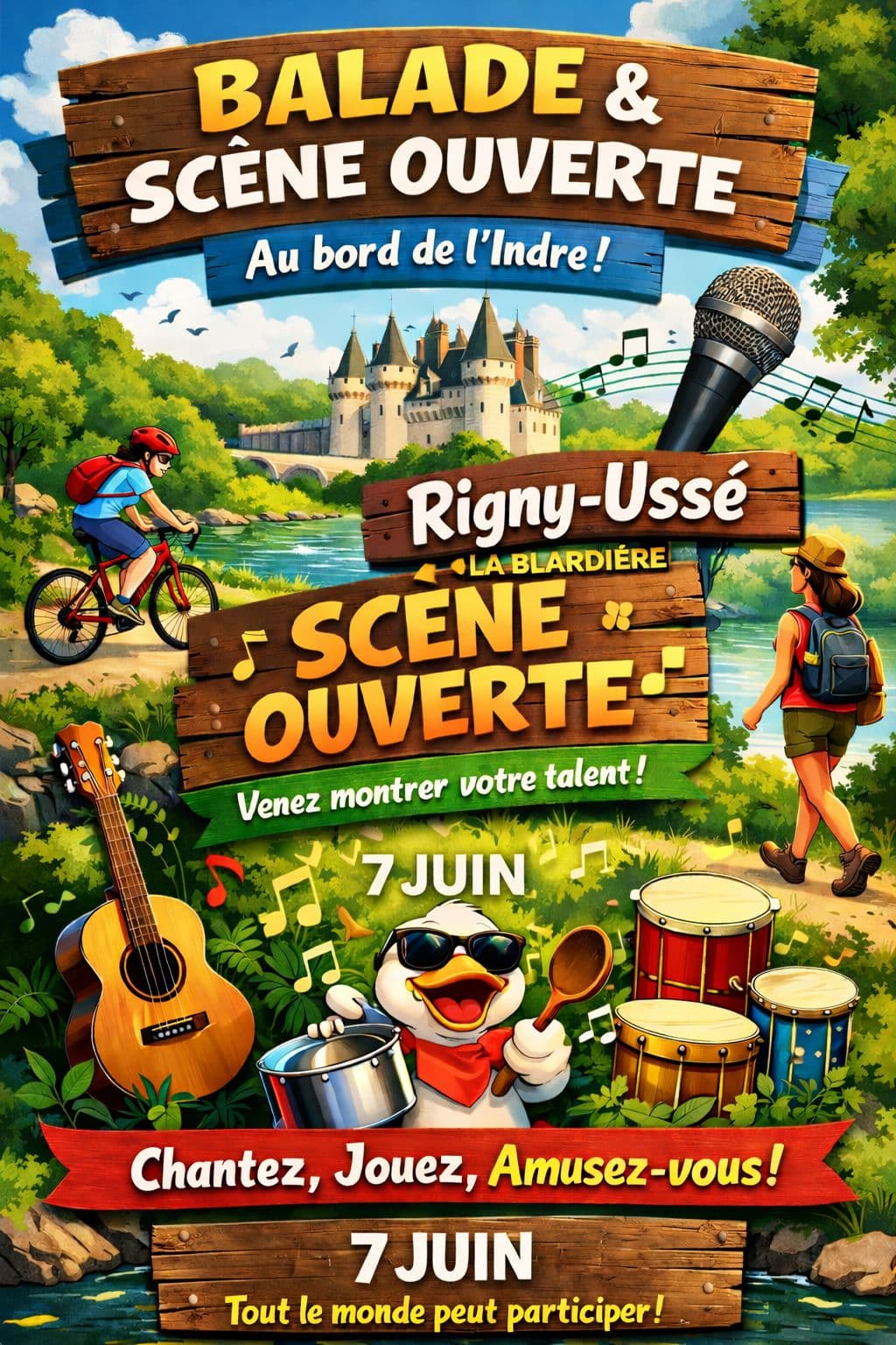 Illustration de l'événement : Balade et scène ouverte au bord de l'Indre