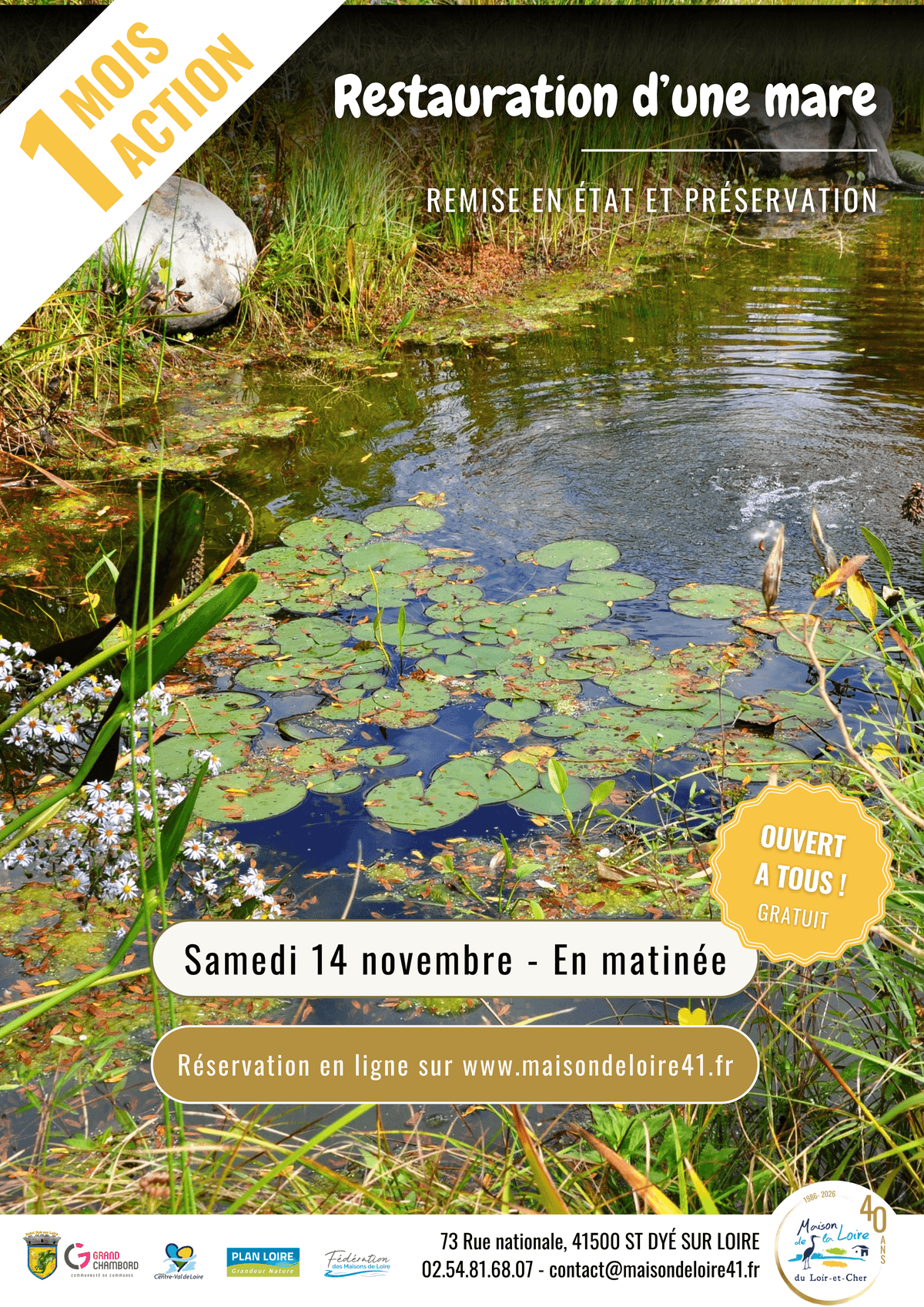 Illustration de l'événement : Novembre Un Mois Une Action restauration d'une mare avec la Maison de la Loire