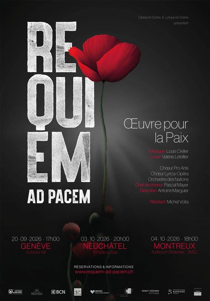 Illustration de l'événement : Requiem ad Pacem; Orchestre des Nations; chœurs Lyrica-Opéra et Pro Arte de Lausanne; Michel Voïta, récitant.