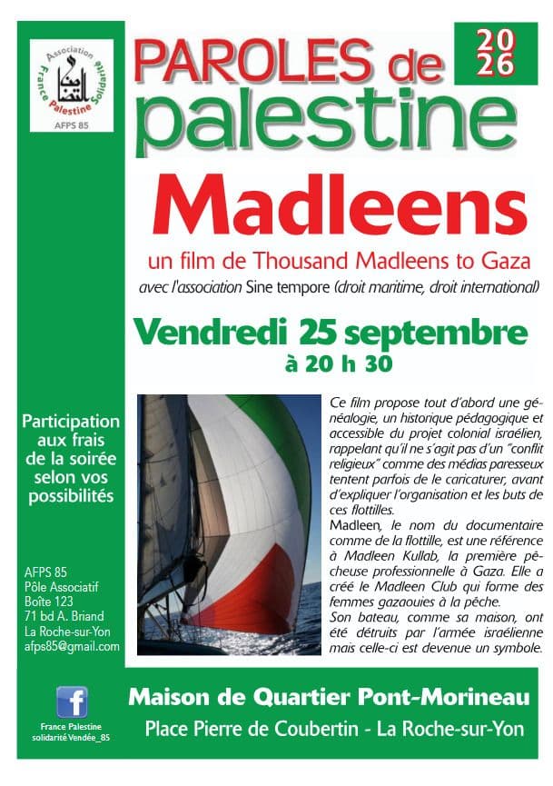 Illustration de l'événement : Projection du film "MADLEENS" de la campagne “Thousand Madleens to Gaza“