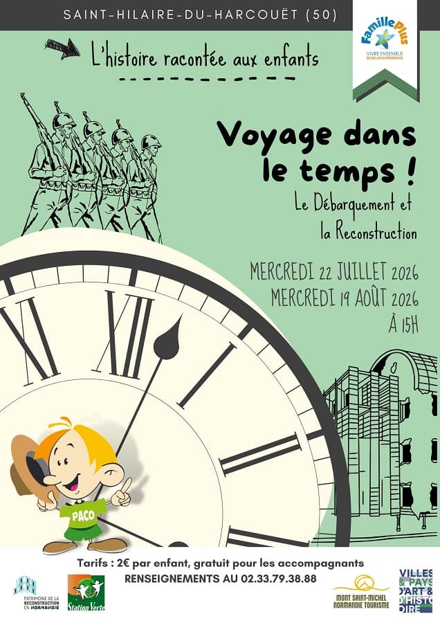 Illustration de l'événement : Visite guidée enfants : Remonte le temps à Saint-Hilaire-du-Harcouët