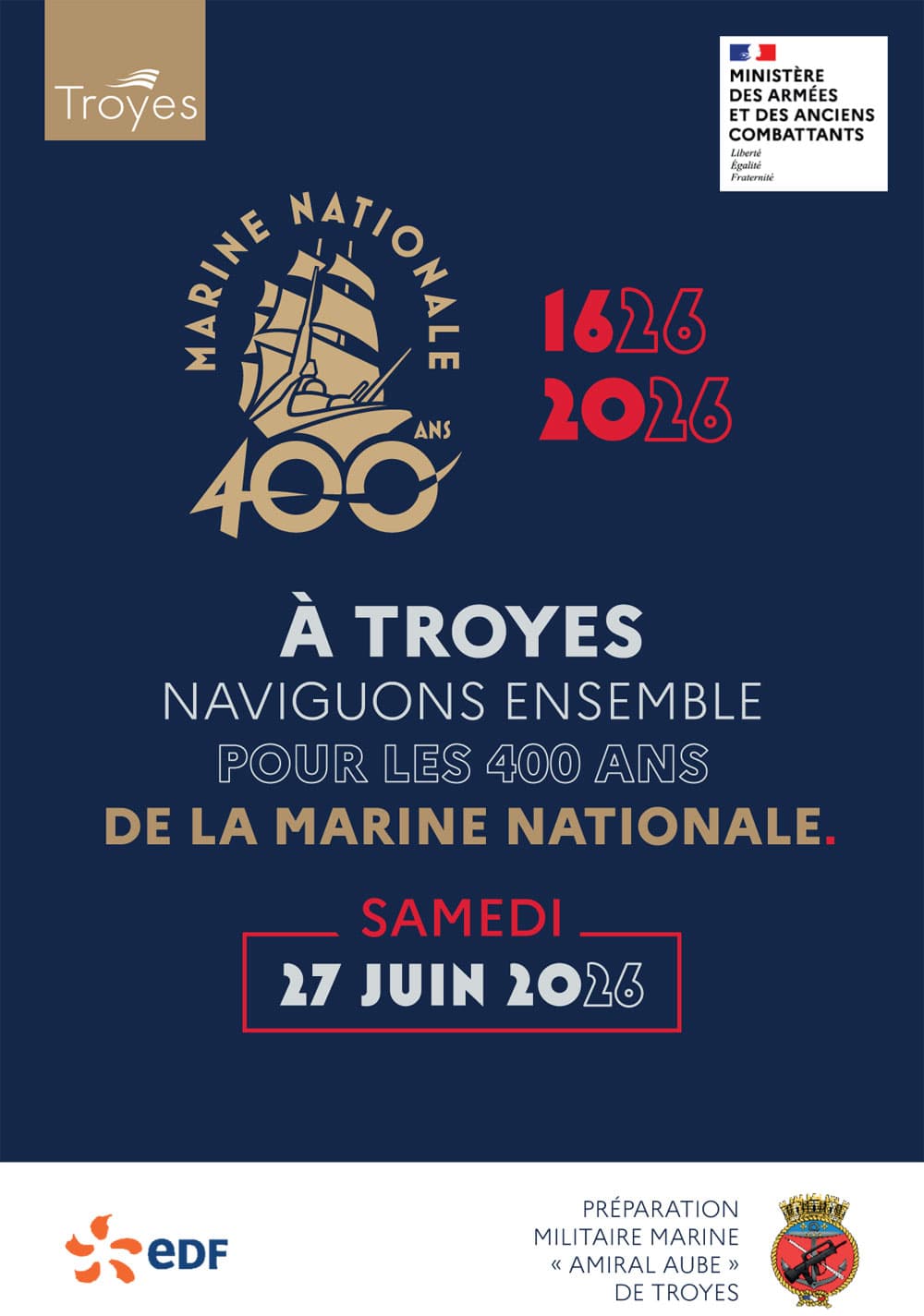 Illustration de l'événement : À Troyes, naviguons ensemble pour les 400 ans de la Marine nationale !