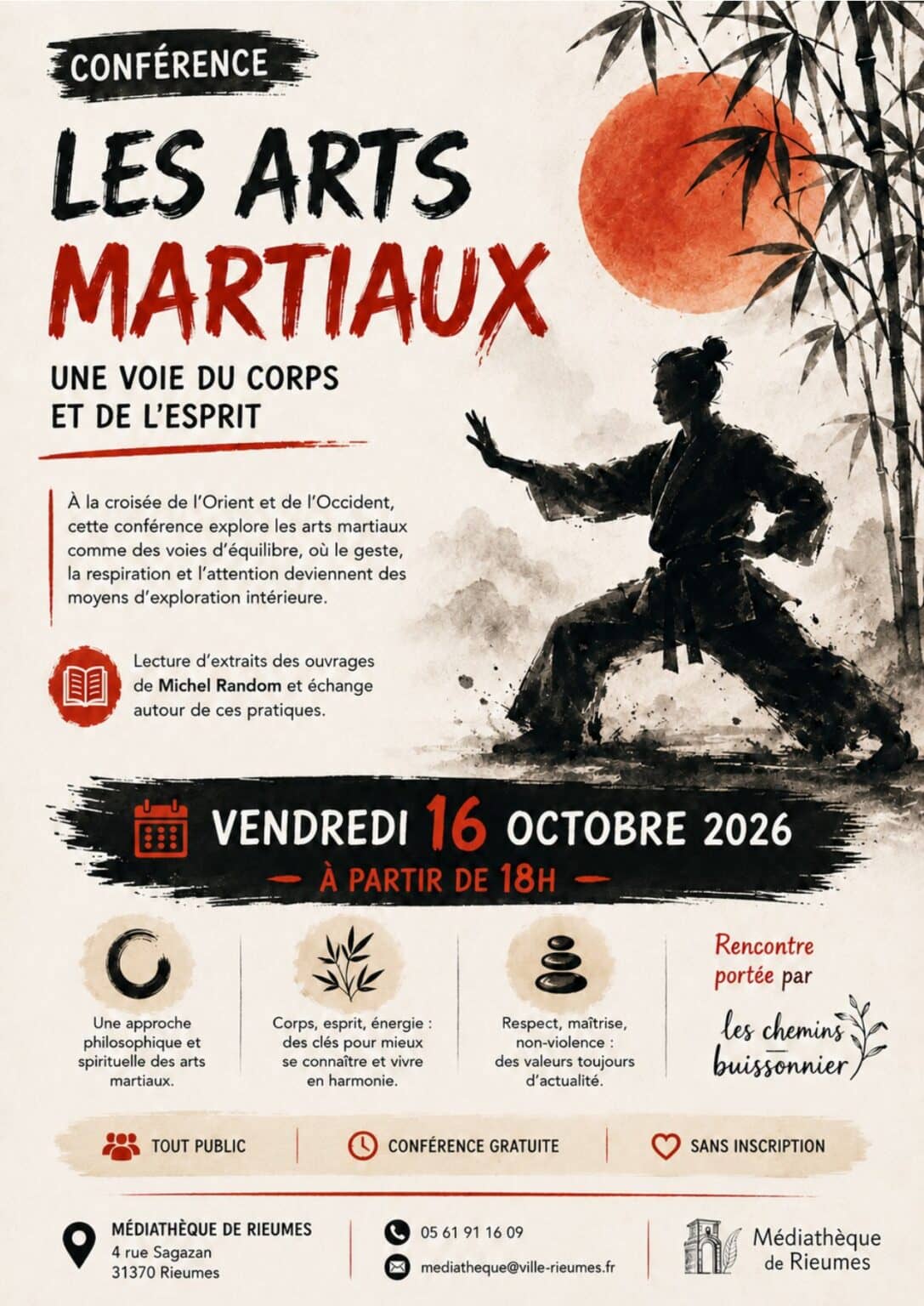 Illustration de l'événement : MÉDIATHÈQUE – CONFÉRENCE : LES ARTS MARTIAUX – UNE VOIE DU CORPS ET DE L'ESPRIT