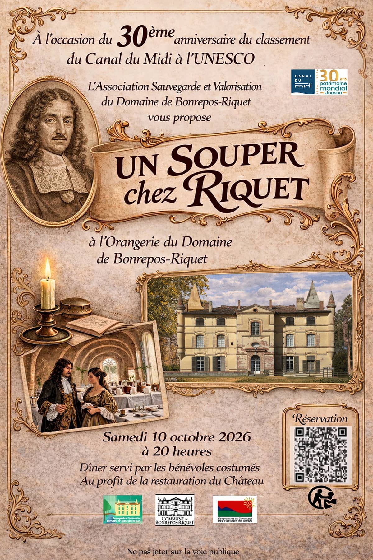 Illustration de l'événement : UN SOUPER CHEZ RIQUET - 30 ANS UNESCO-CANAL DU MIDI