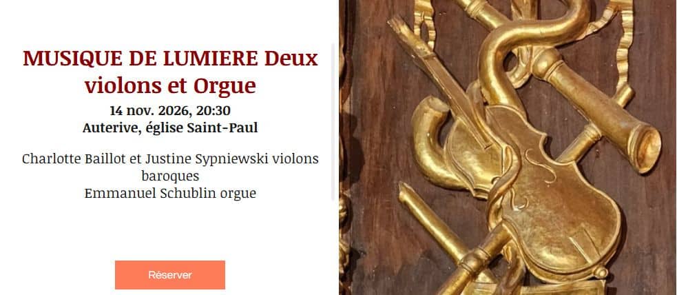 Illustration de l'événement : MUSIQUE DE LUMIERE DEUX VIOLONS ET ORGUE I AUTERIVE