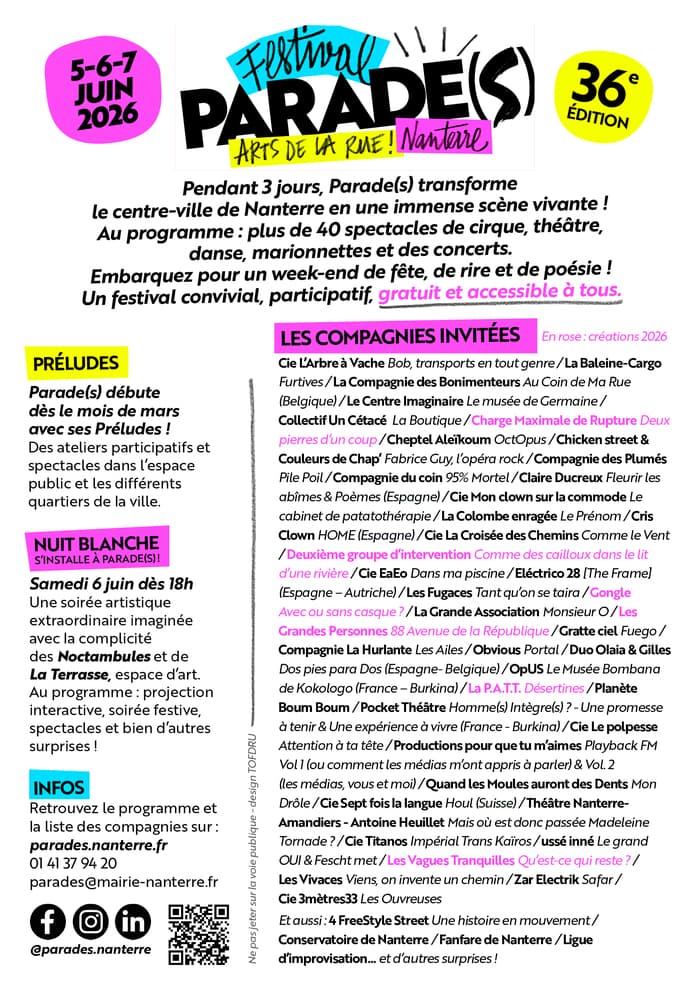 Illustration de l'événement : Parade(s), Festival des arts de la rue de la Ville de Nanterre