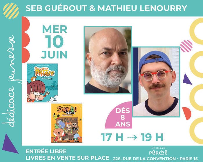 Illustration de l'événement : L'auteur Mathieu Lenourry et le scénariste Seb Guérout signent « Sakamon Castle : Bienvenue à l'auberge » et « Mon copain Patate va tout déchirer »