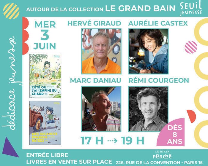 Illustration de l'événement : Jeunesse : Hervé Giraud, Aurélie Castex, Rémi Courgeon et Marc Daniau autour de la collection Le Grand Bain