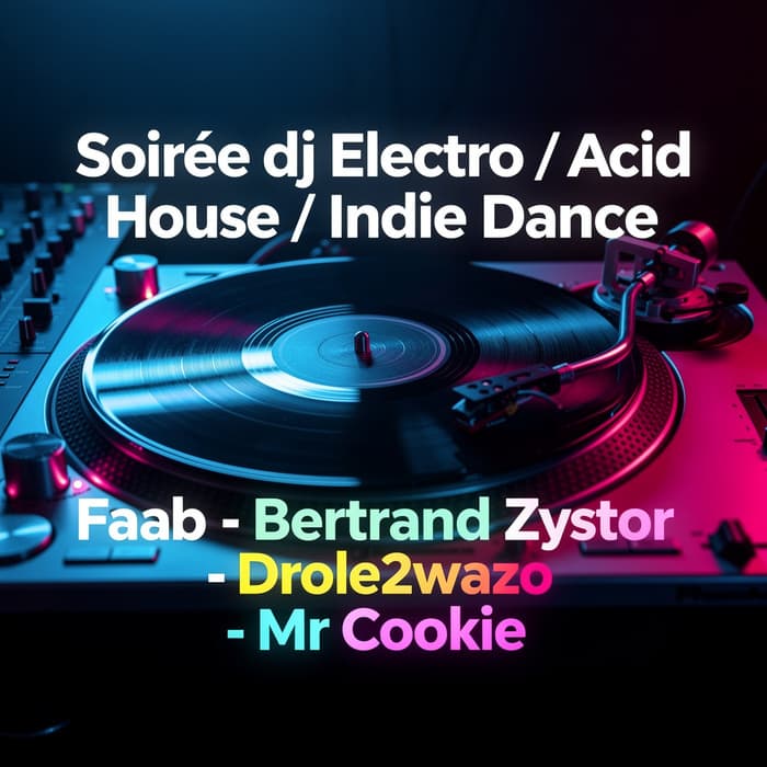 Illustration de l'événement : Soirée dj Electro / Acid House / Indie Dance Faab - Bertrand Zystor - Drole2wazo - Mr Cookie
