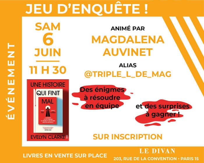 Illustration de l'événement : Jeu d'enquête au Divan avec Magdalena Auvinet alias Triple L de Mag