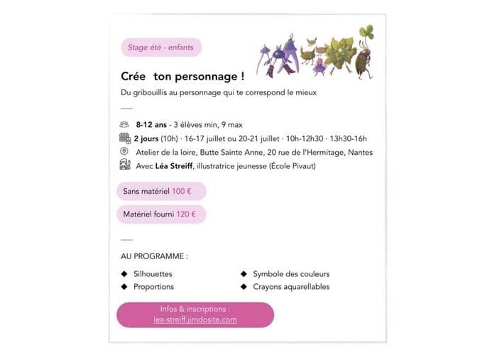 Illustration de l'événement : Crée ton personnage ! - Stage de dessin été enfants - Atelier de la Loire
