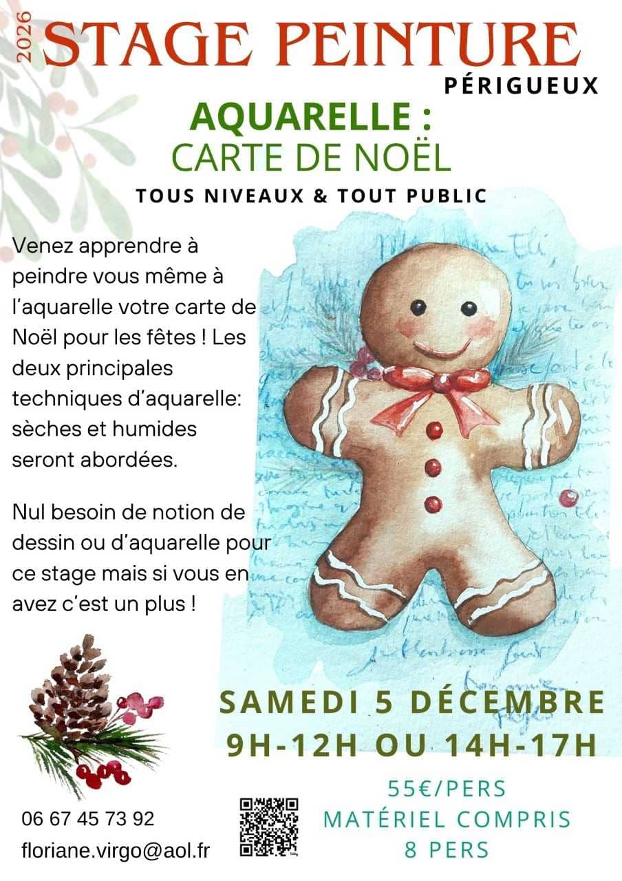 Illustration de l'événement : Stage peinture : Aquarelle - Carte de Noël par Floriane VIRGO