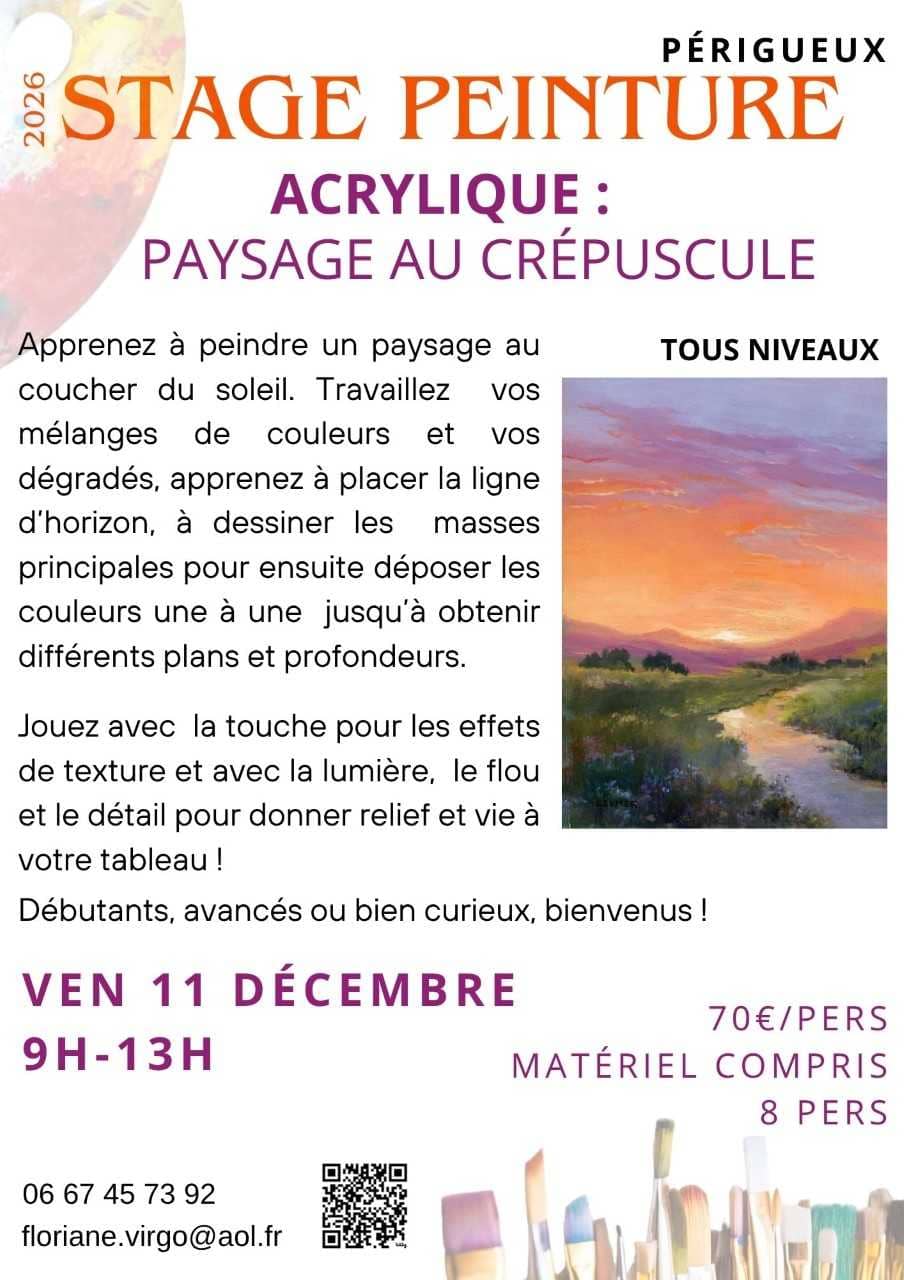 Illustration de l'événement : Stage peinture : Acrylique : Paysage au crépuscule par Floriane VIRGO