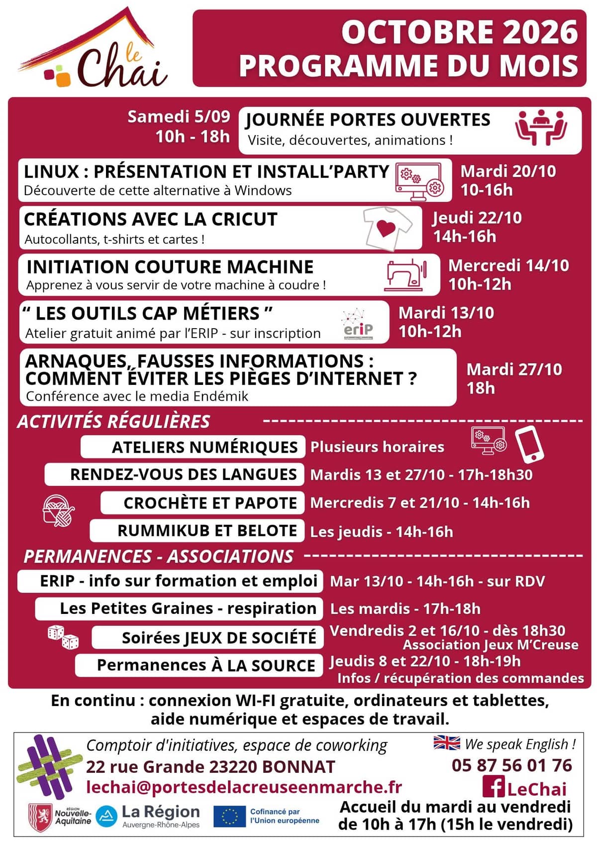 Illustration de l'événement : Programme du Mois d'Octobre au Chai