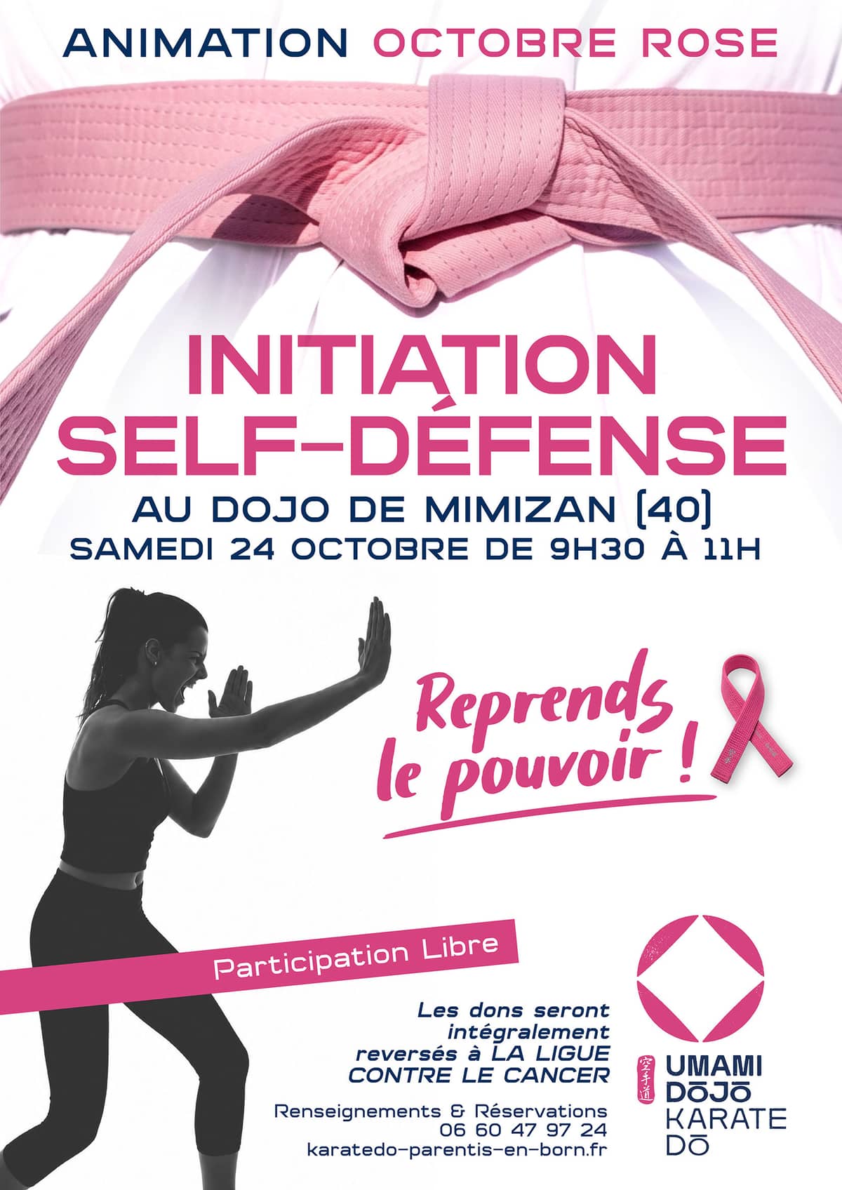 Illustration de l'événement : Initiation à la self-défense pour les femmes, le samedi 24 octobre, dans le cadre d'Octobre Rose