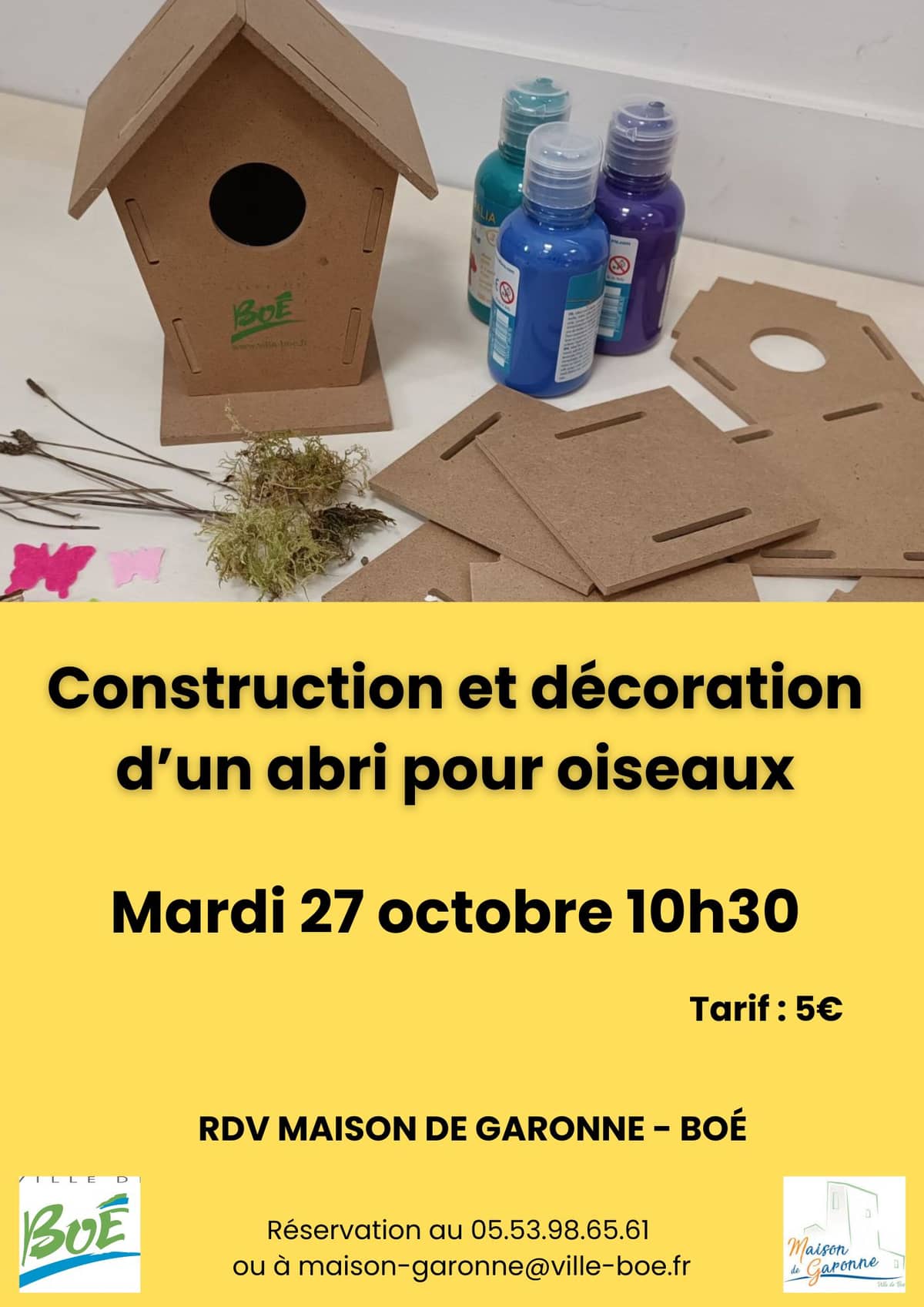 Illustration de l'événement : Atelier de construction et décoration d’un abri pour oiseaux – jeune public