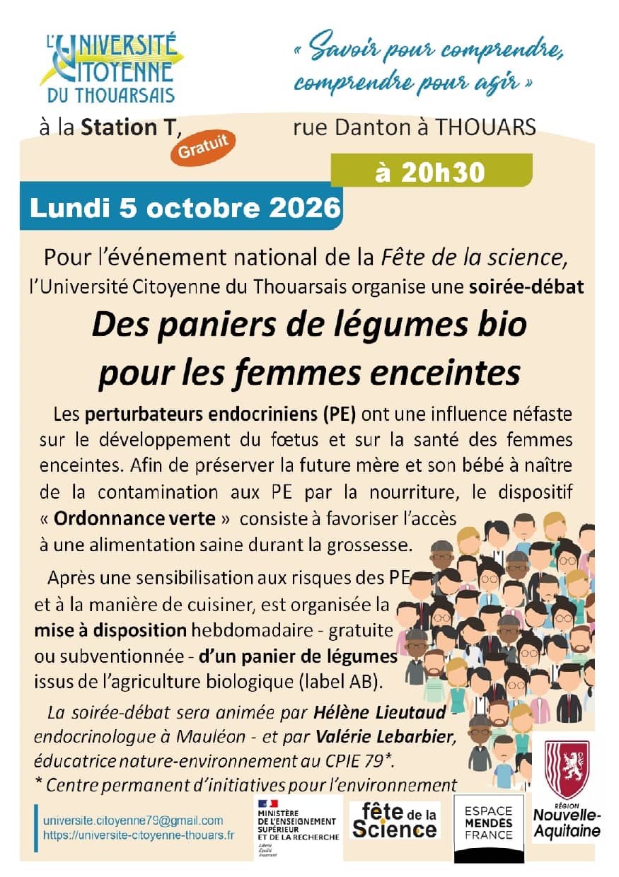 Illustration de l'événement : Soirée débat sur perturbateurs endocriniens animée par Hélène LIEUTAUD, endocrinologue, et Valérie LEBARBIER (CPIE79)
