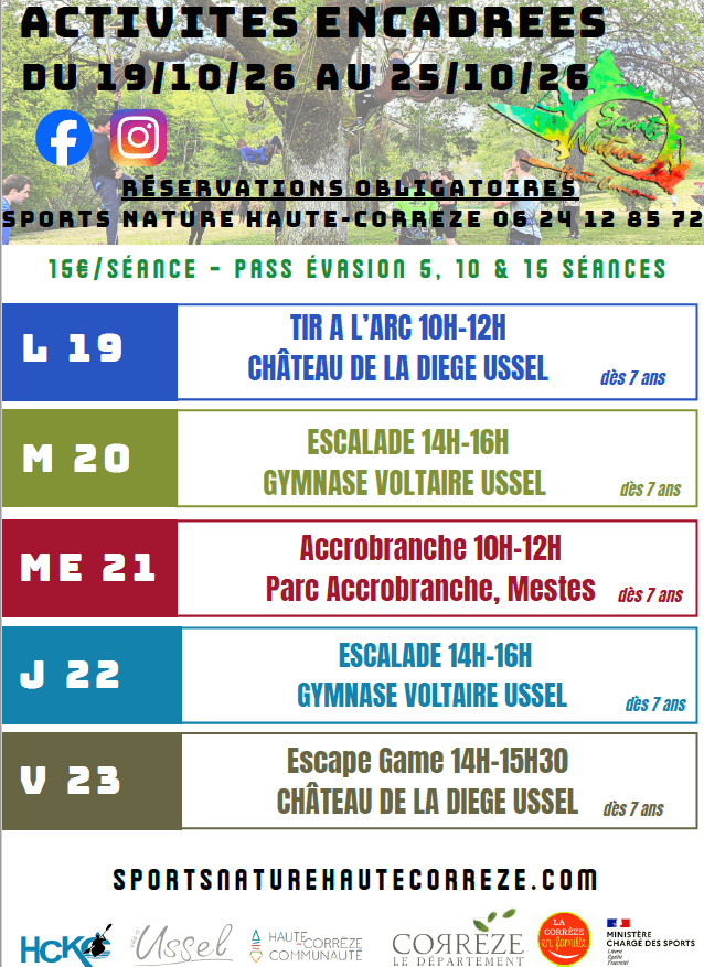 Illustration de l'événement : Activités Vacances de la Toussaint Sports Nature Haute-Corrèze