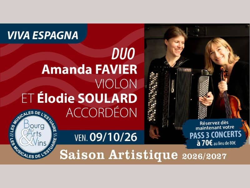 Illustration de l'événement : Concert de Bourg Arts et Vins : Amanda FAVIER, violon et Elodie SOULARD, accordéon
