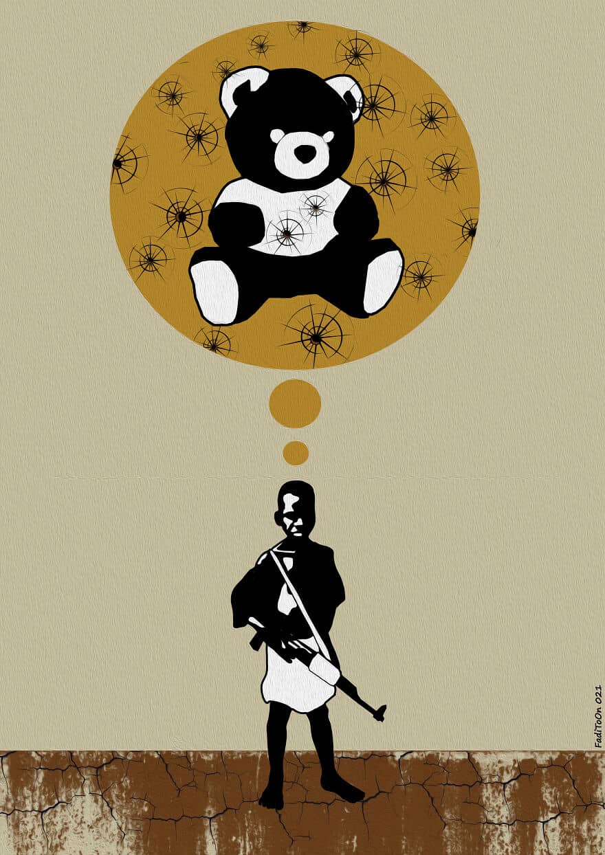 Illustration de l'événement : Exposition de dessins de presse sur les enfants et la guerre / 7e édition du festival Foutez-nous la Paix !