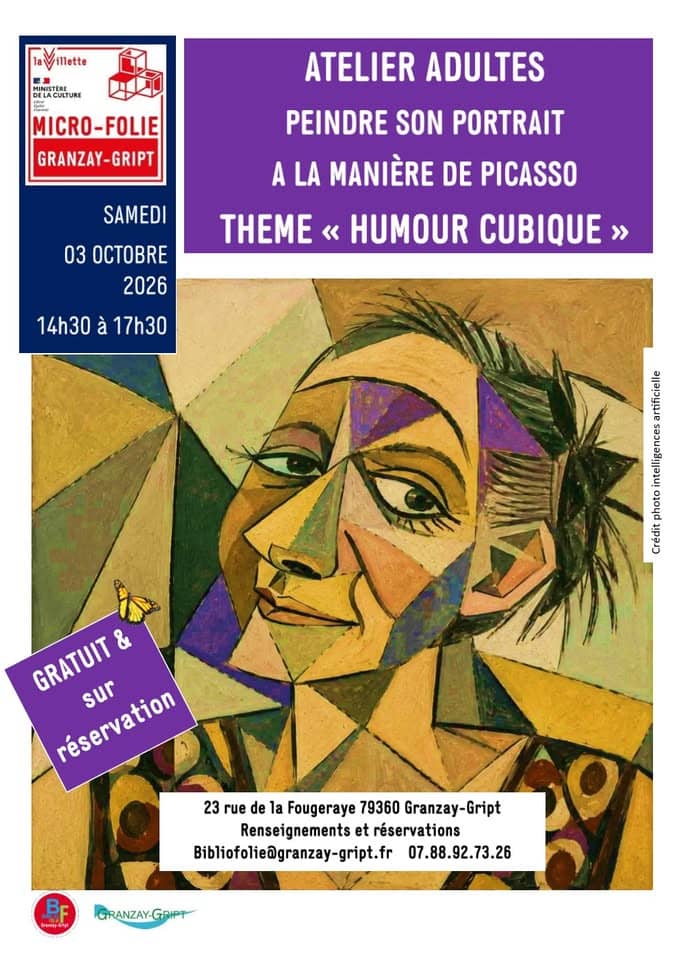 Illustration de l'événement : Atelier peinture - Peindre son portrait à la manière de Picasso – Humour cubique au musée numérique Micro-Folie à Granzay-Gript