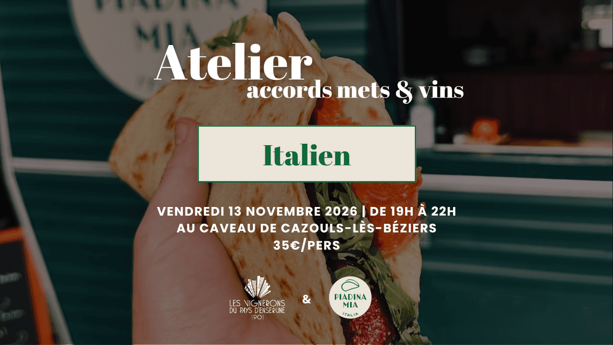 Illustration de l'événement : ATELIER ACCORDS METS & VINS: SPÉCIAL ITALIE