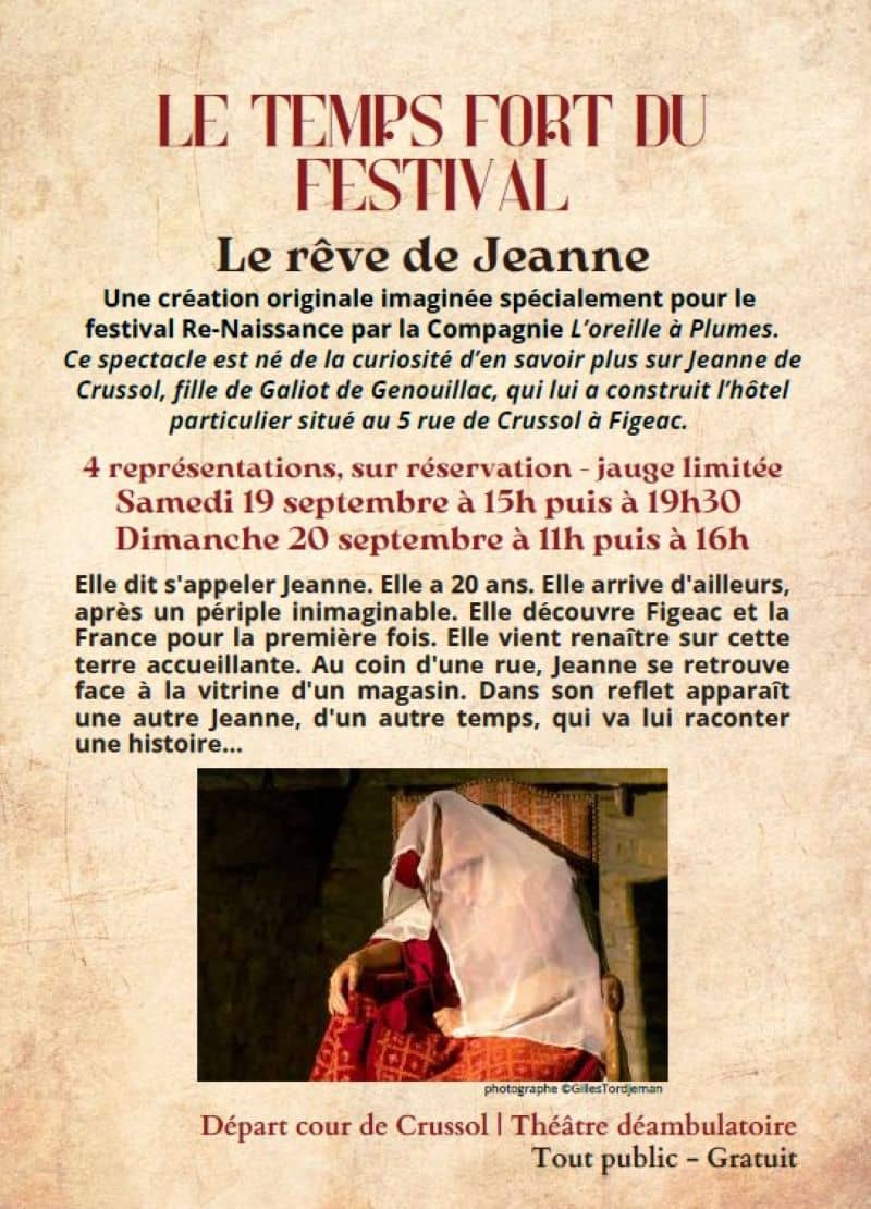 Illustration de l'événement : Festival Re-naissance : Le rêve de Jeanne, théâtre déambulatoire