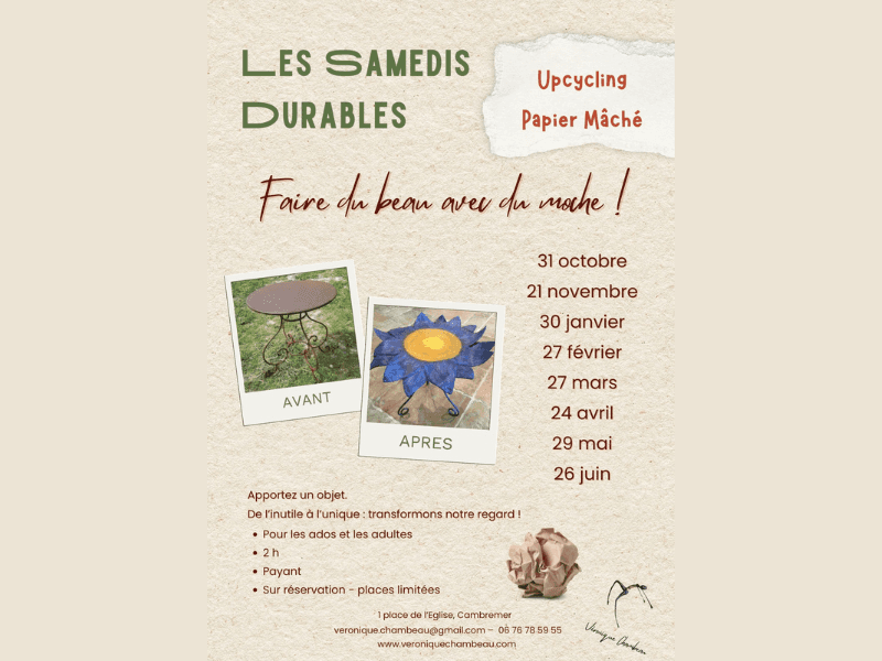 Illustration de l'événement : Les Samedis Durables : sensibilisation à l'Upcycling & Papier Mâché