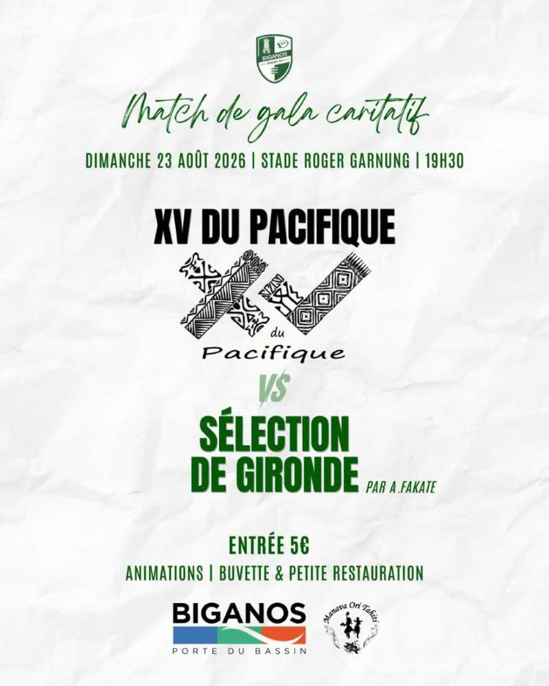 Illustration de l'événement : Match de gala caritatif : XV du Pacifique vs Sélection de Gironde