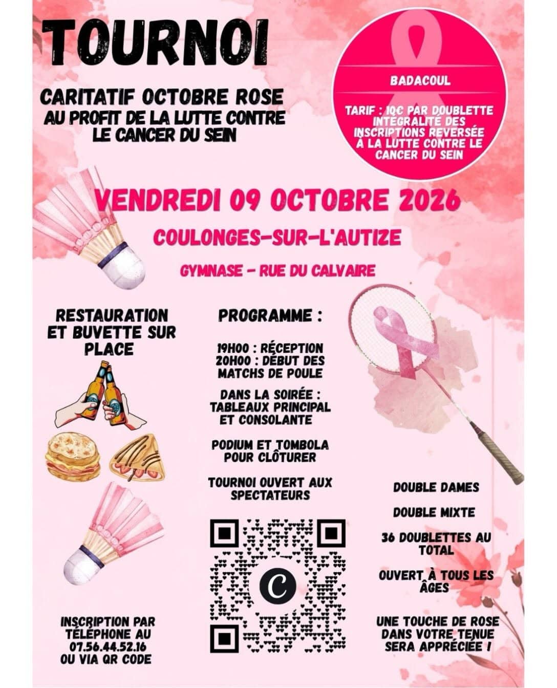 Illustration de l'événement : Tournoi de badminton caritatif en faveur d'Octobre Rose