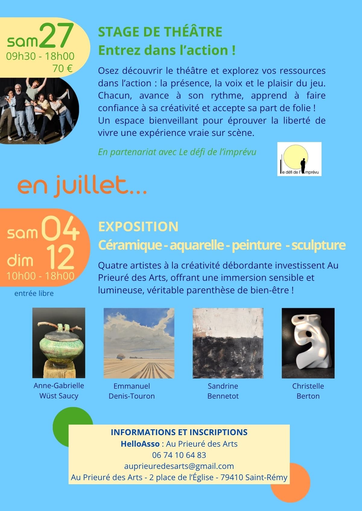 Illustration de l'événement : Stage au Prieuré des Arts au mois de juin et juillet à Saint-Rémy