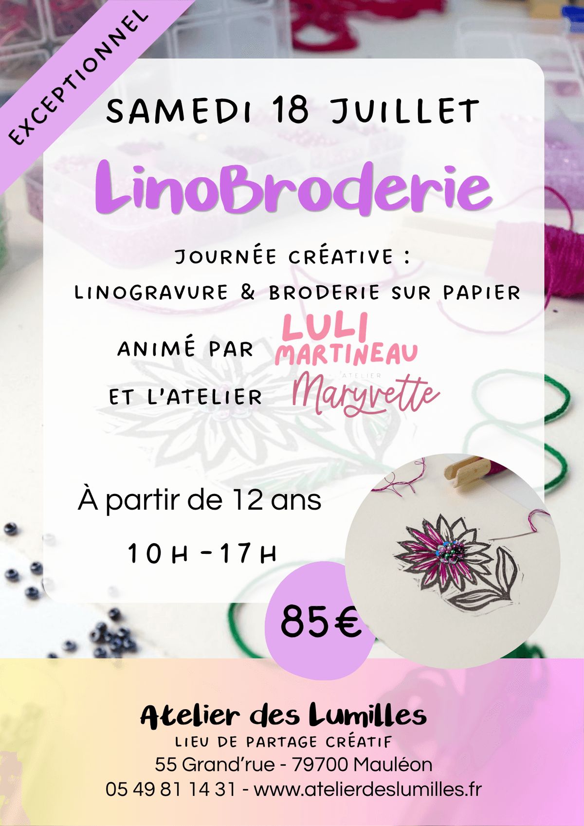 Illustration de l'événement : Journée créative - Linogravure et broderie sur papier