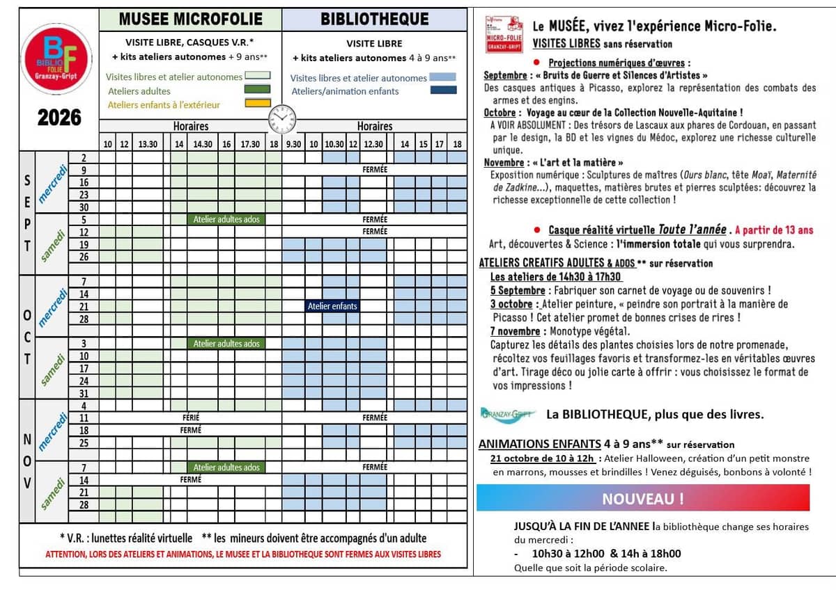 Illustration de l'événement : Programme septembre, octobre et novembre du musée numérique Micro-Folie à Granzay-Gript
