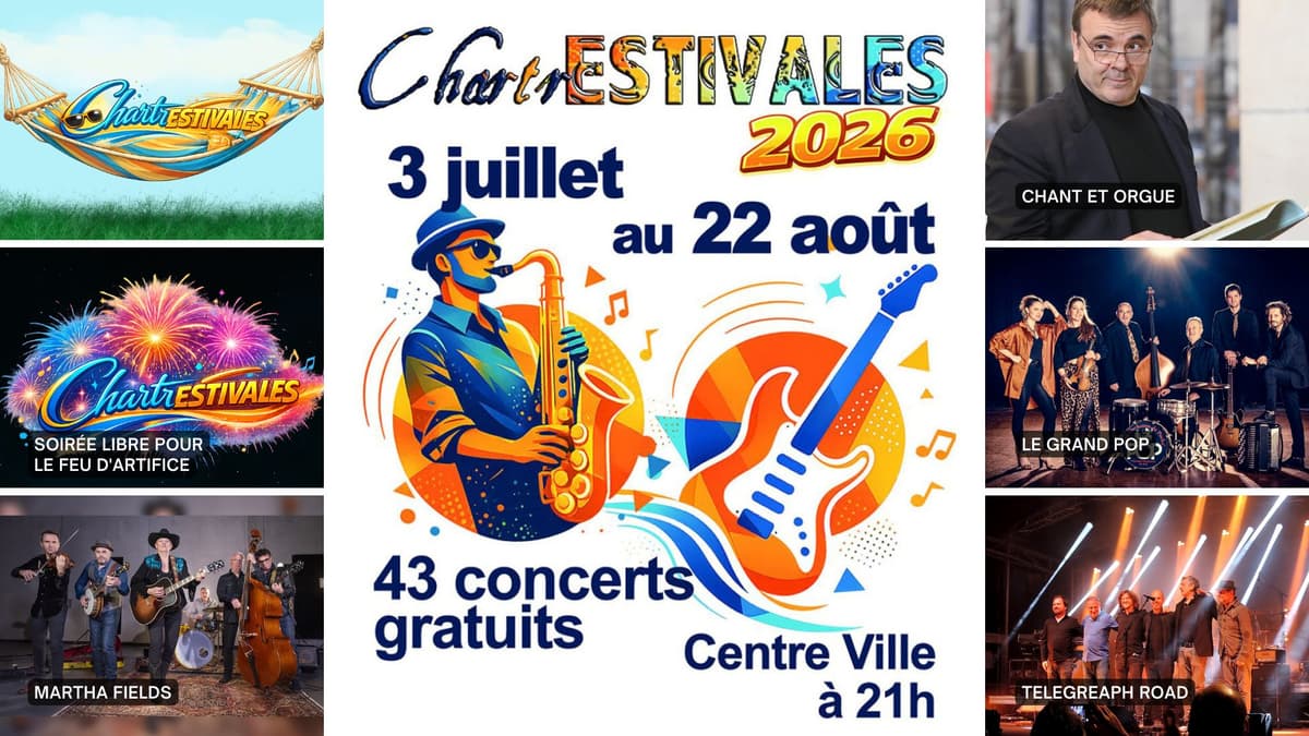 Illustration de l'événement : ChartrEstivales 2026 : Martha Fields ; Chant et orgue ; Le Grand Pop ; Telegraph Road