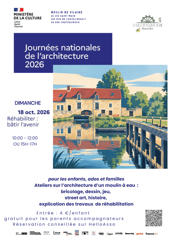 Illustration de l'événement : Ateliers de découverte d’un moulin à eau Journées nationales de l’architecture au Moulin de Vilaine