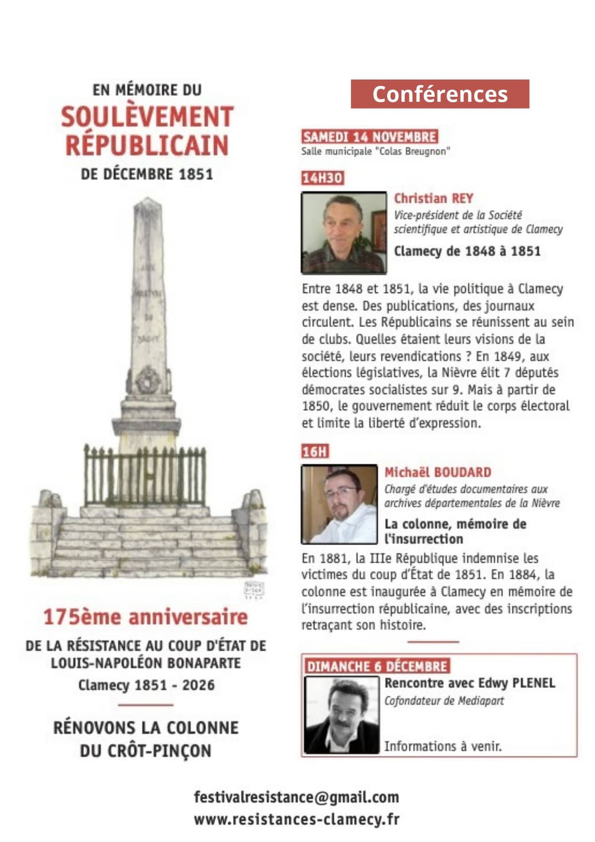 Illustration de l'événement : Conférences "Clamecy de 1848 à1851" et "La colonne, mémoire de l'insurrection"