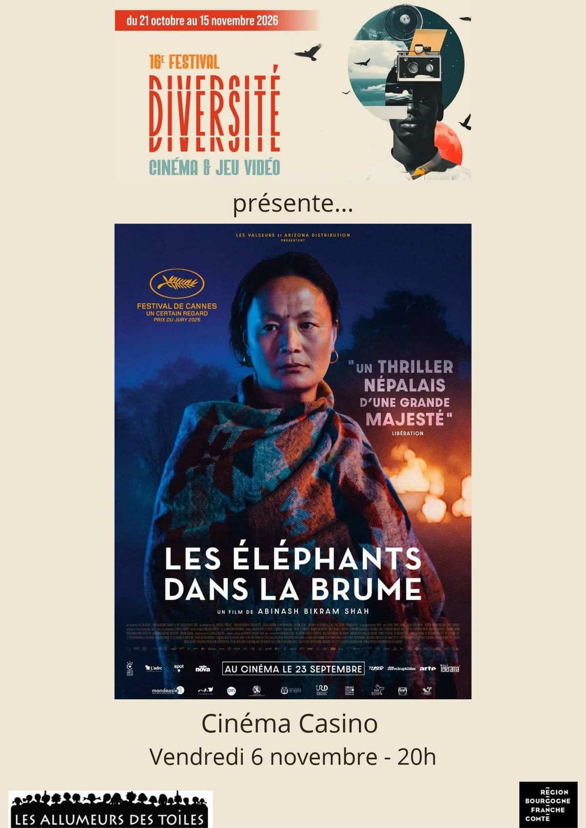 Illustration de l'événement : 16e Festival Diversité - Cinéma & jeux vidéo - "Les Éléphants dans la brume" - comédie dramatique de Abinash Bikram Shah