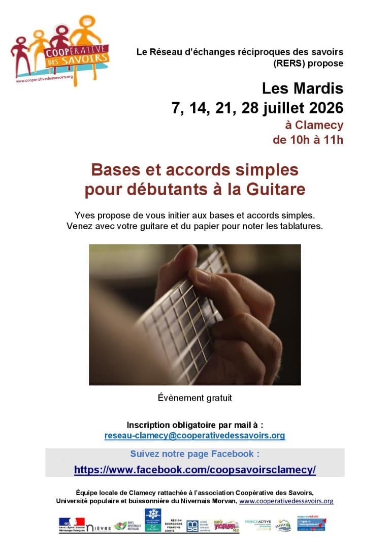 Illustration de l'événement : La Coopérative des savoirs propose : Bases et accords simples pour débutants à la guitare