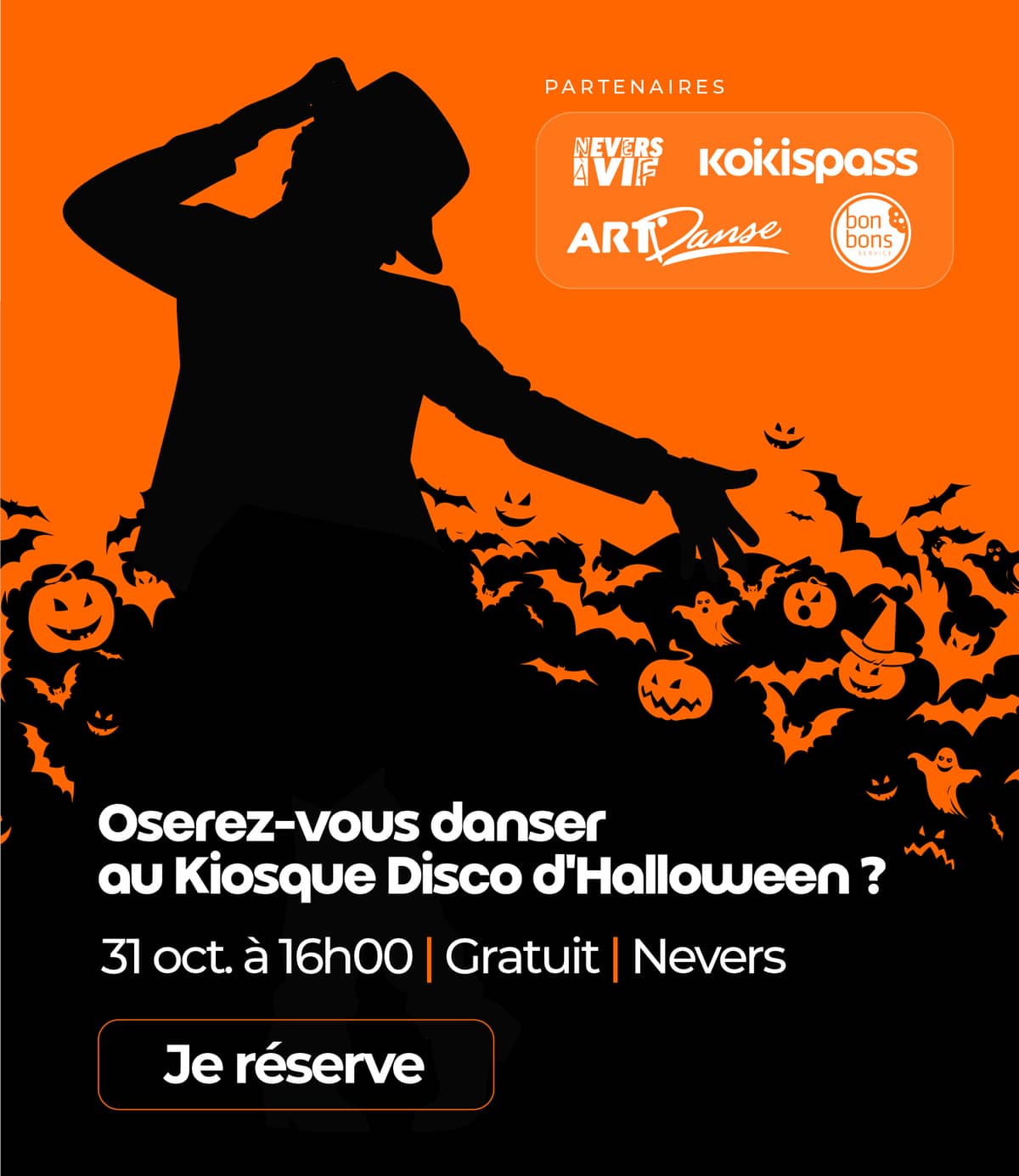 Illustration de l'événement : Le Disco Kiosque d'Halloween : dancefloor pour les petit·e·s