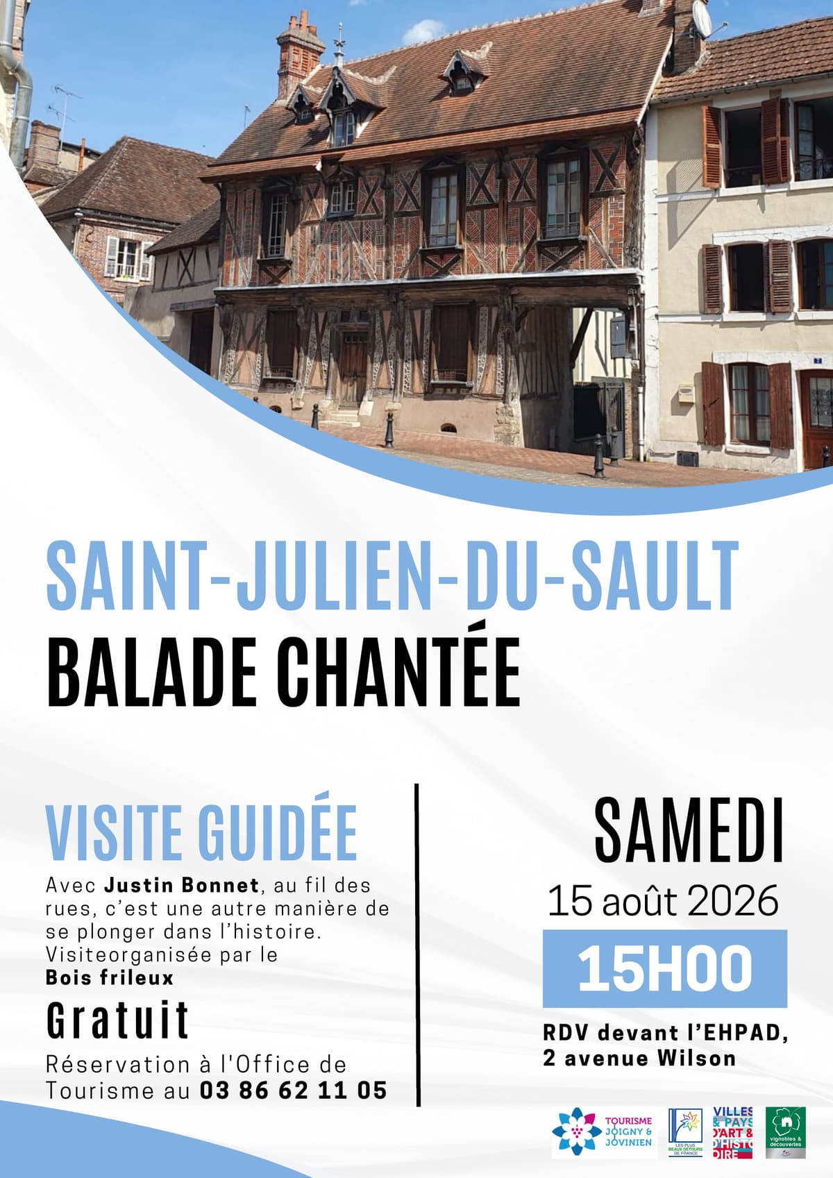 Illustration de l'événement : Visite guidée à St-Julien-du-Sault "Balade chantée"
