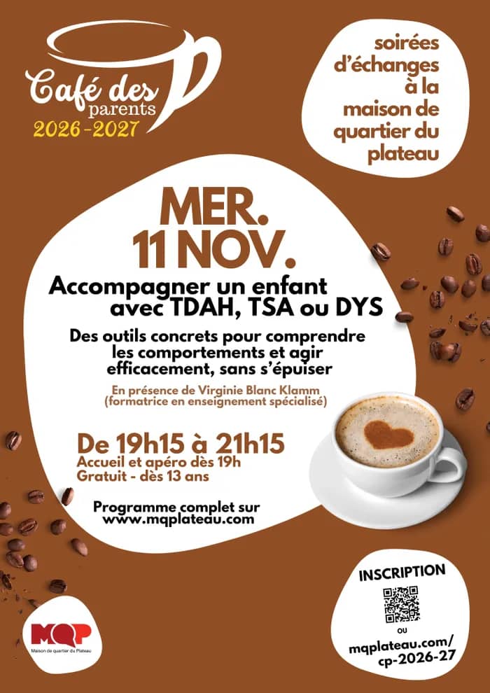Illustration de l'événement : Café des parents : accompagner un enfant avec TDAH, TSA, DYS, ...