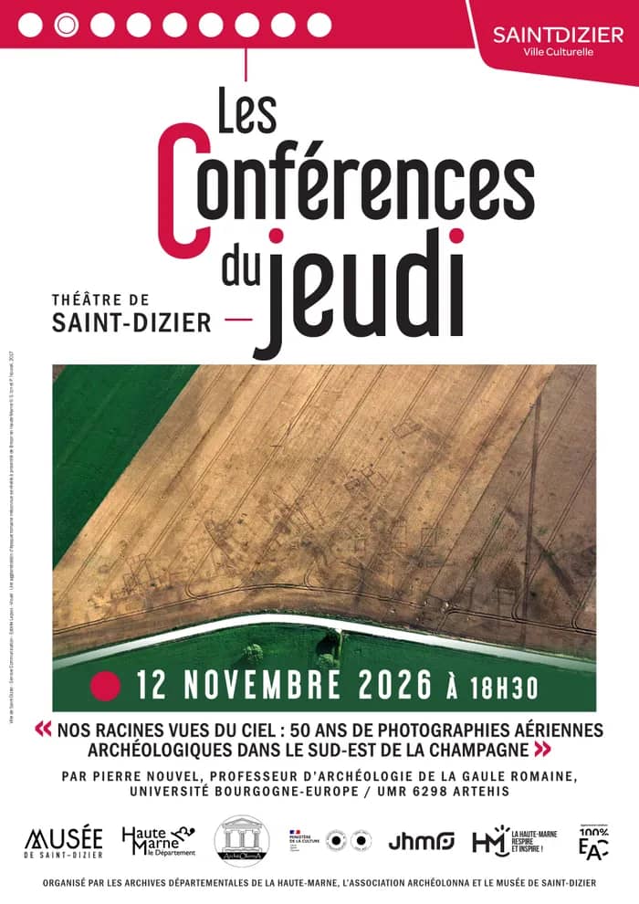 Illustration de l'événement : Conférence du Jeudi. Nos racines vues du ciel : 50 ans de photographies aériennes archéologiques dans le sud-est de la Champagne.