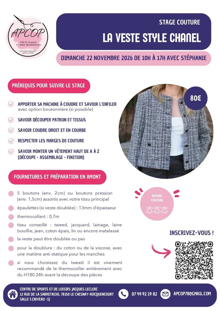Illustration de l'événement : Stage Couture : " La Veste style Chanel ".