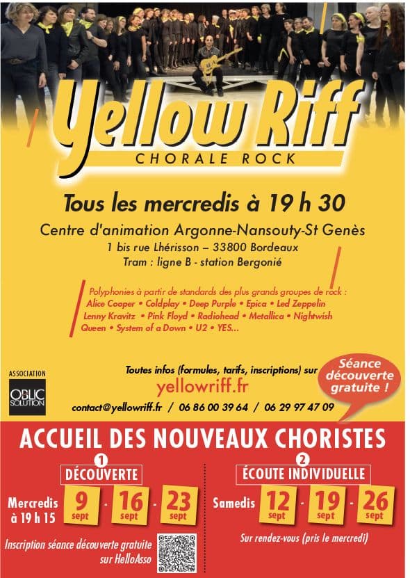 Illustration de l'événement : Chorale rock YELLOW RIFF : séances découverte gratuites