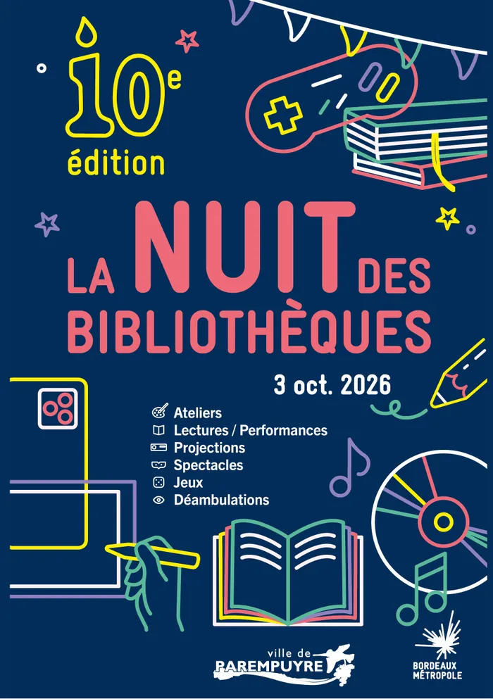 Illustration de l'événement : NUIT DES BIBLIOTHÈQUES 2026 : LA BIBLIOTHÈQUE FAIT LA FÊTE !