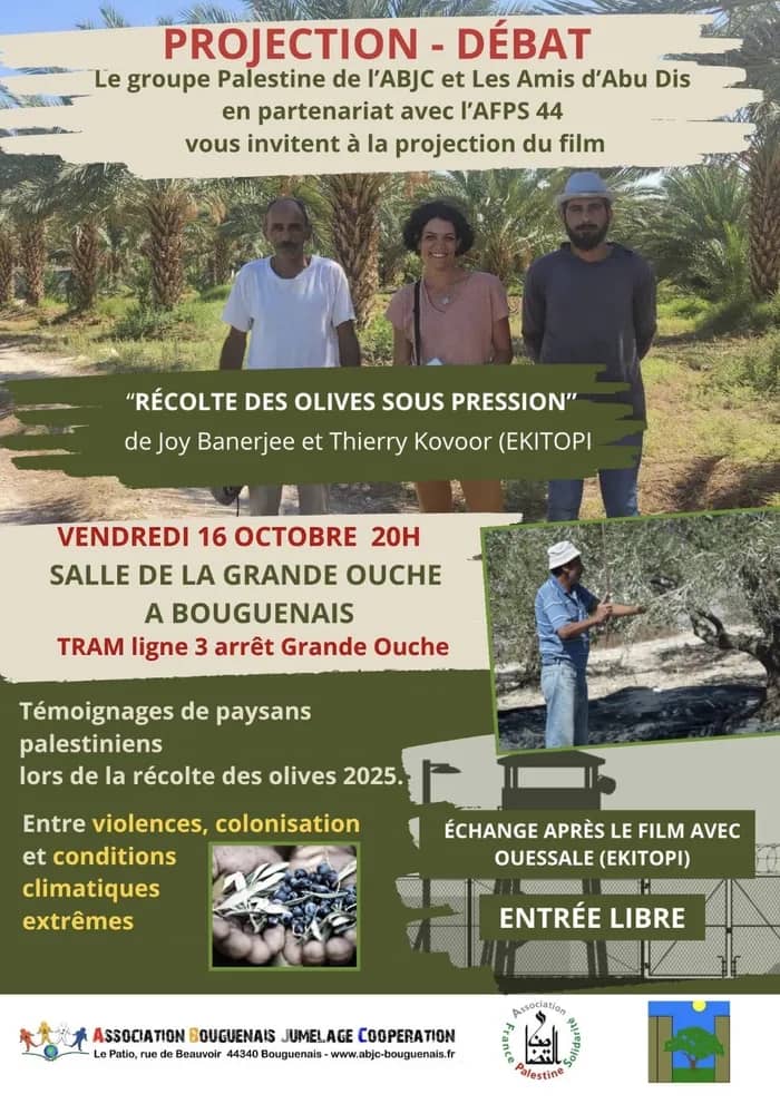 Illustration de l'événement : Projection débat : film "RÉCOLTE D’OLIVES SOUS PRESSION"