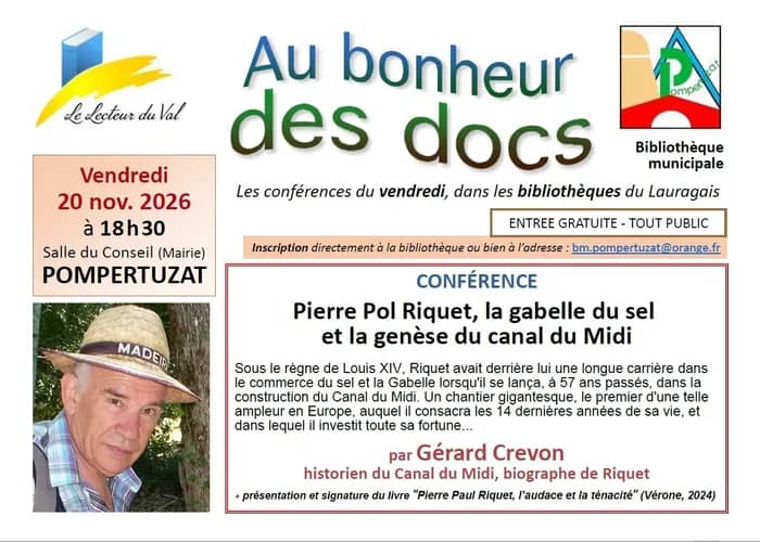 Illustration de l'événement : Conférence à Pompertuzat : "Pierre Paul Riquet, la gabelle du sel et la genèse du Canal du Midi", par Gérard Crevon