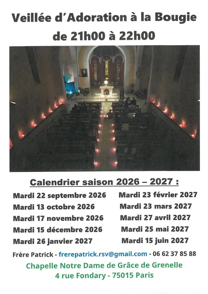 Illustration de l'événement : Veillée d'Adoration à la Bougie à ND de Grâce de Grenelle 75015 Calendrier 2026 - 2027
