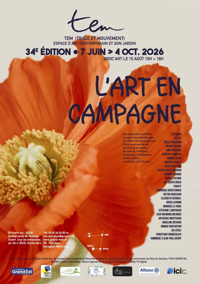 Illustration de l'événement : L'art en campagne : Visite d'une exposition collective d'art contemporain dans une ancienne ferme lorraine et son jardin